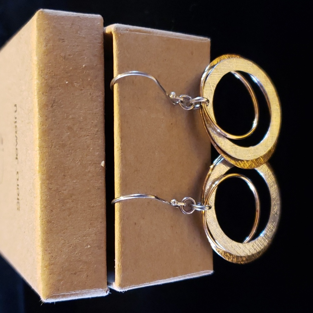 Tricolor Graduated Circle Dangle Earrings Silver and Gold-Tone New